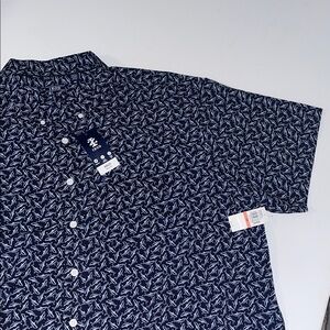 Izod Shirt Mens 3XB 3X Big Button up Shirt Blue Shark Print Saltwater Fishing